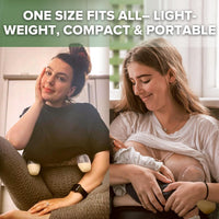 Two women using the Haakaa silicone breast pump, one while nursing her baby