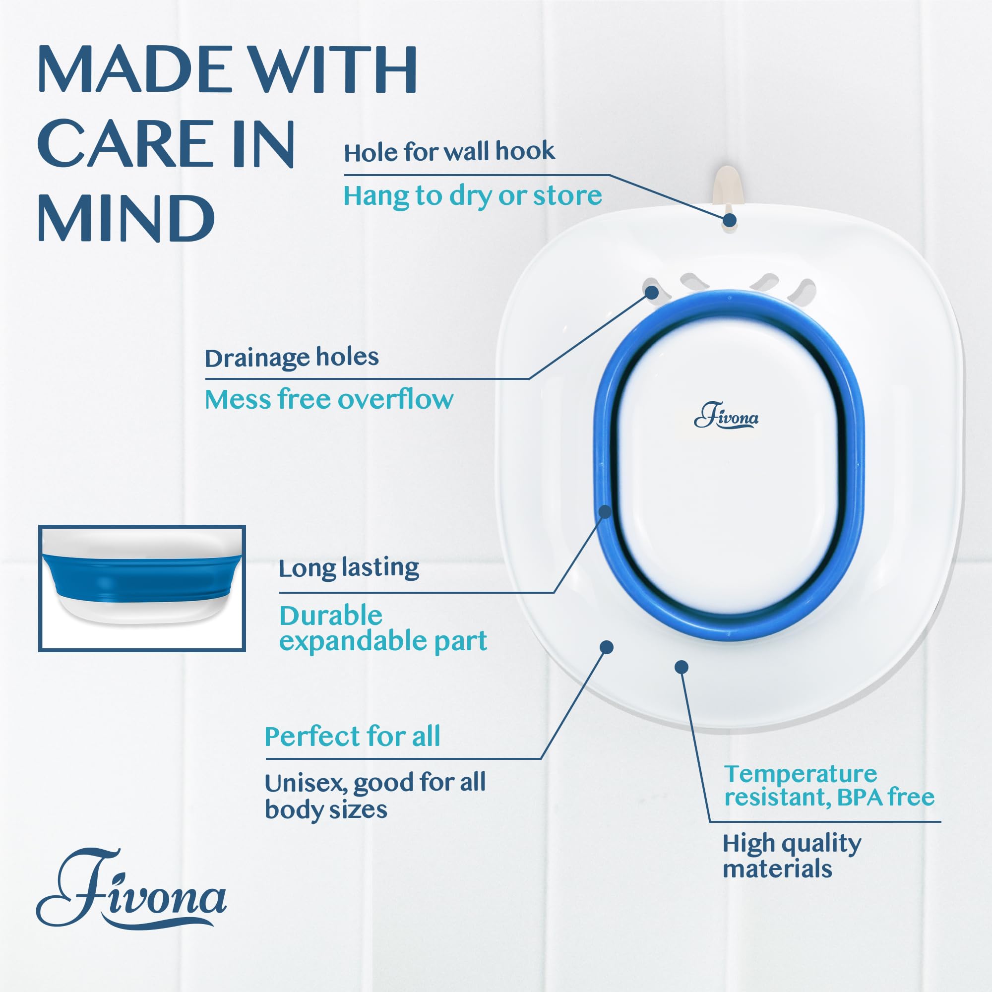 Fivona Foldable Sitz Bath for postpartum care features drainage holes and high-quality BPA-free materials.