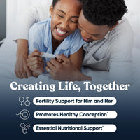 A couple reading a pregnancy test together, from Eu Natural's Creating Life Together campaign for its his-and-hers fertility supplements.