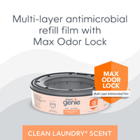 Multi-layer antimicrobial refill film for diaper pail with Max Odor Lock for effective odor control.