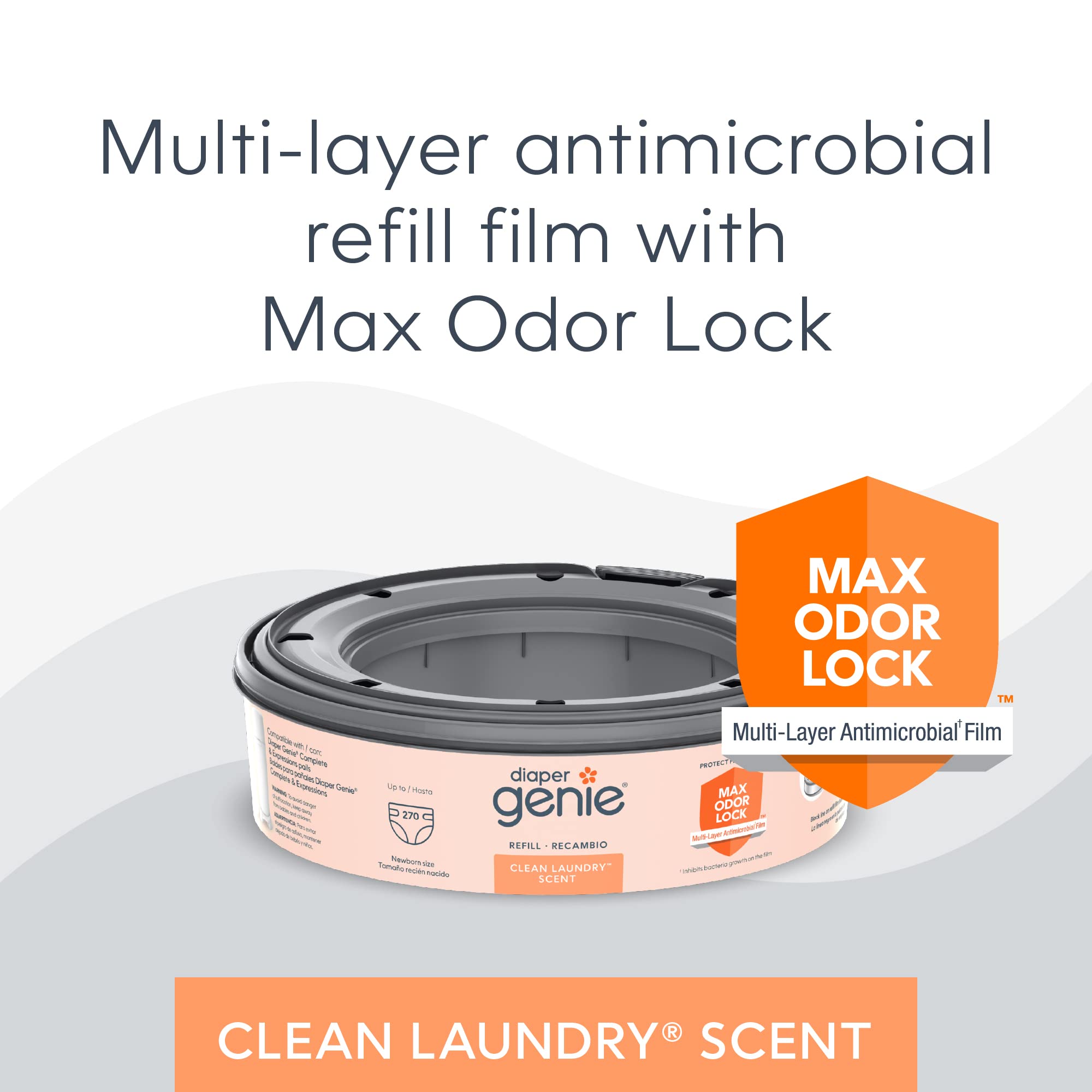 Multi-layer antimicrobial refill film for diaper pail with Max Odor Lock for effective odor control.