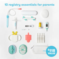 Baby grooming kit with registry essentials including nail clippers, thermometer, and more for new parents.