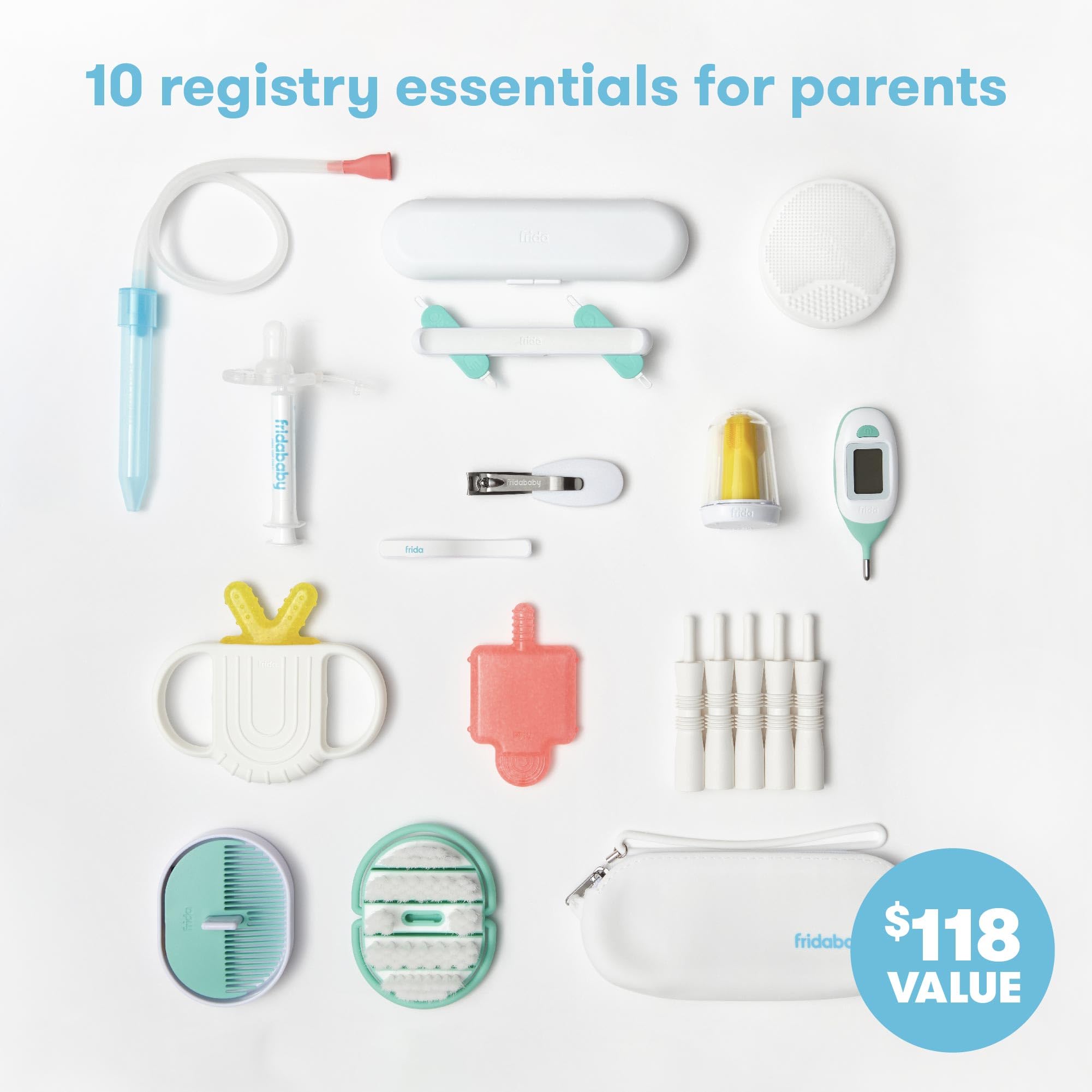 Baby grooming kit with registry essentials including nail clippers, thermometer, and more for new parents.