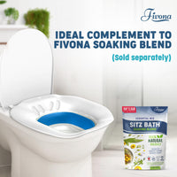 Fivona Foldable Sitz Bath for postpartum care and hemorrhoid treatment next to soaking blend.