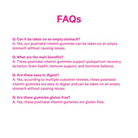 FAQs about postnatal vitamins for breastfeeding, including benefits and digestibility information.