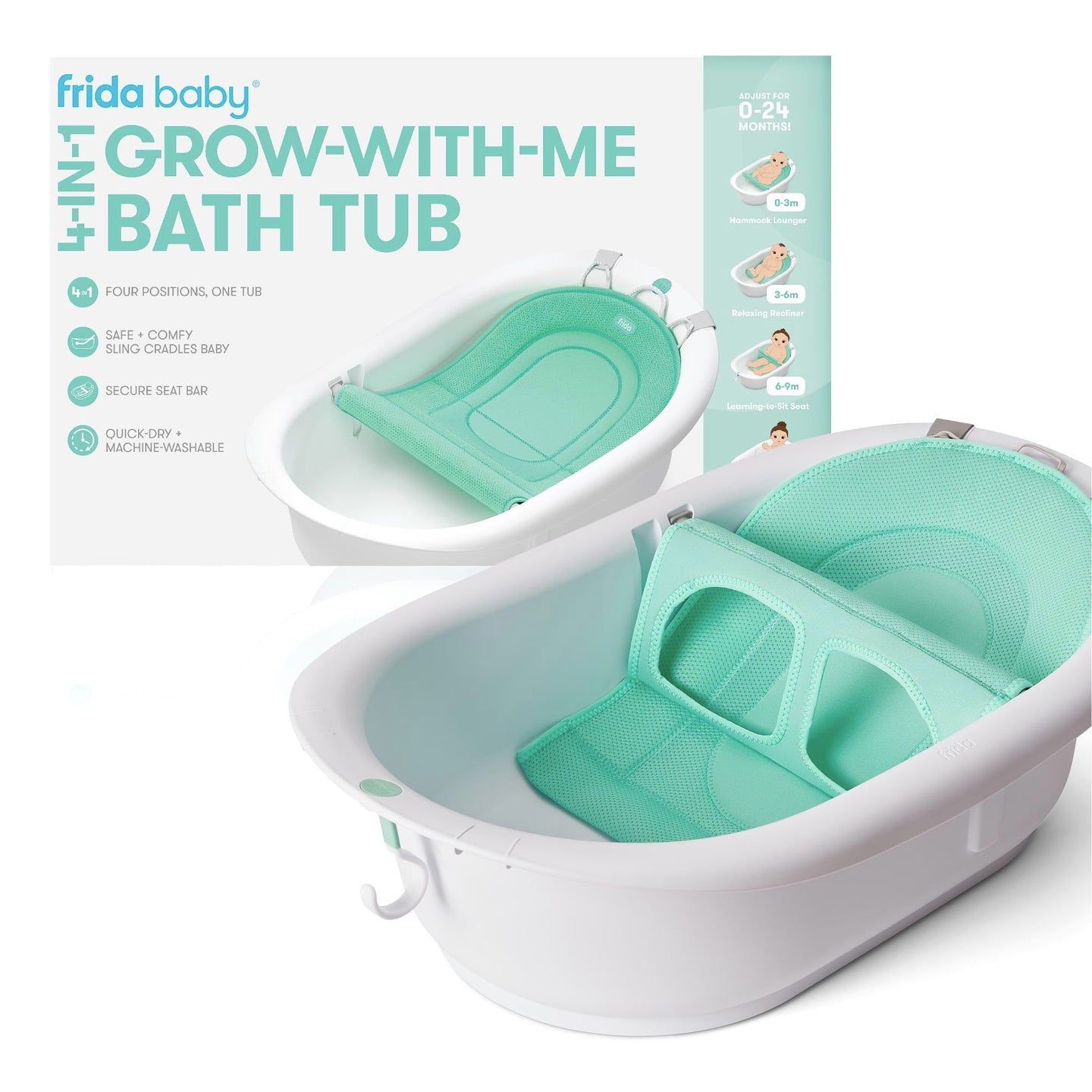 Frida Baby 4-in-1 Grow-with-Me bath tub, a versatile baby bathtub designed for newborns to toddlers.