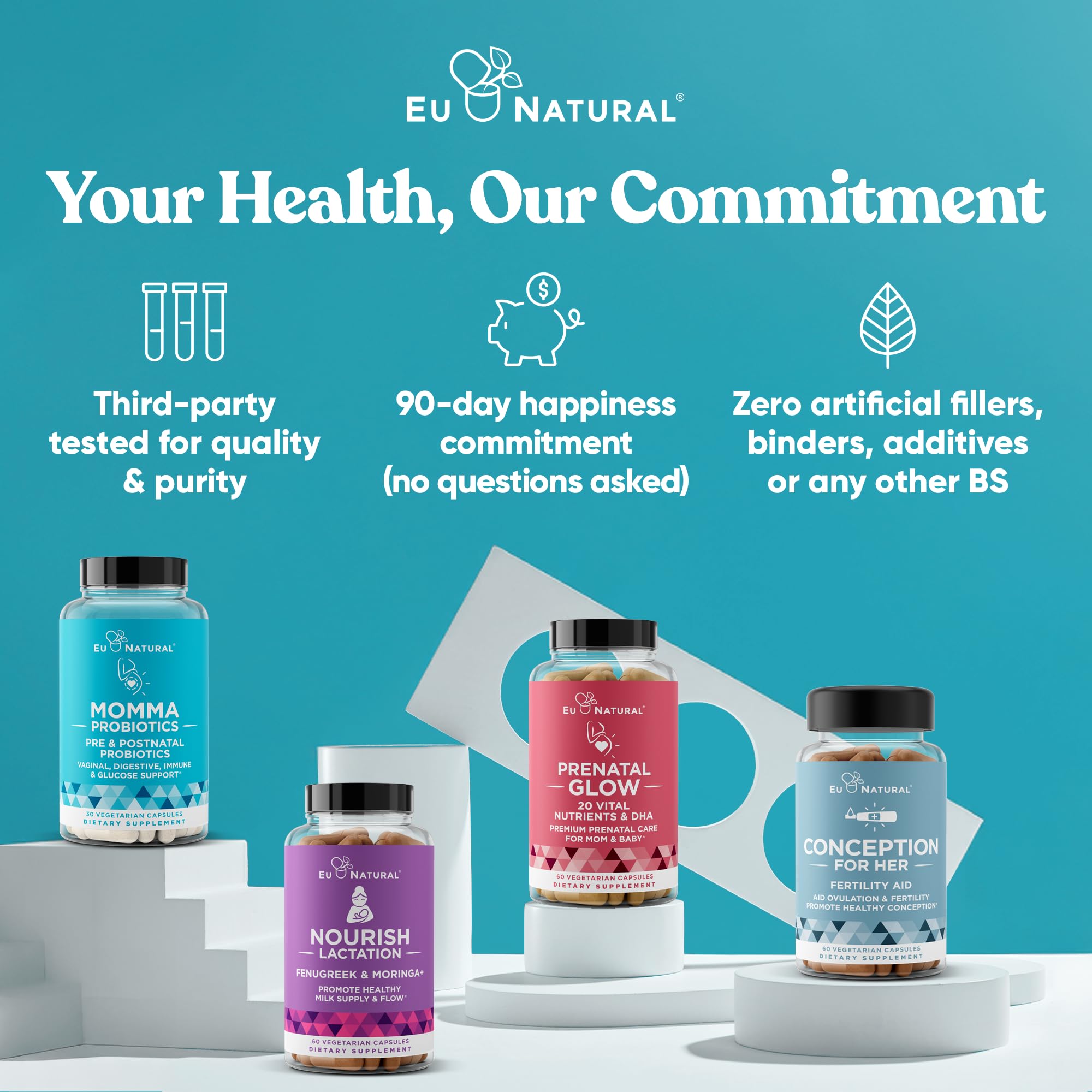 Prenatal probiotics for pregnancy and postpartum, EU Natural product lineup featuring gut health support.