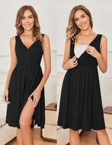 Maternity nightgown in black, featuring a wrap design perfect for nursing and stylish comfort during motherhood.