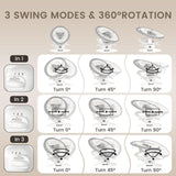 3 swing modes and 360° rotation for Zoicay 3-in-1 baby swing for infants, showcasing its versatile movement options.