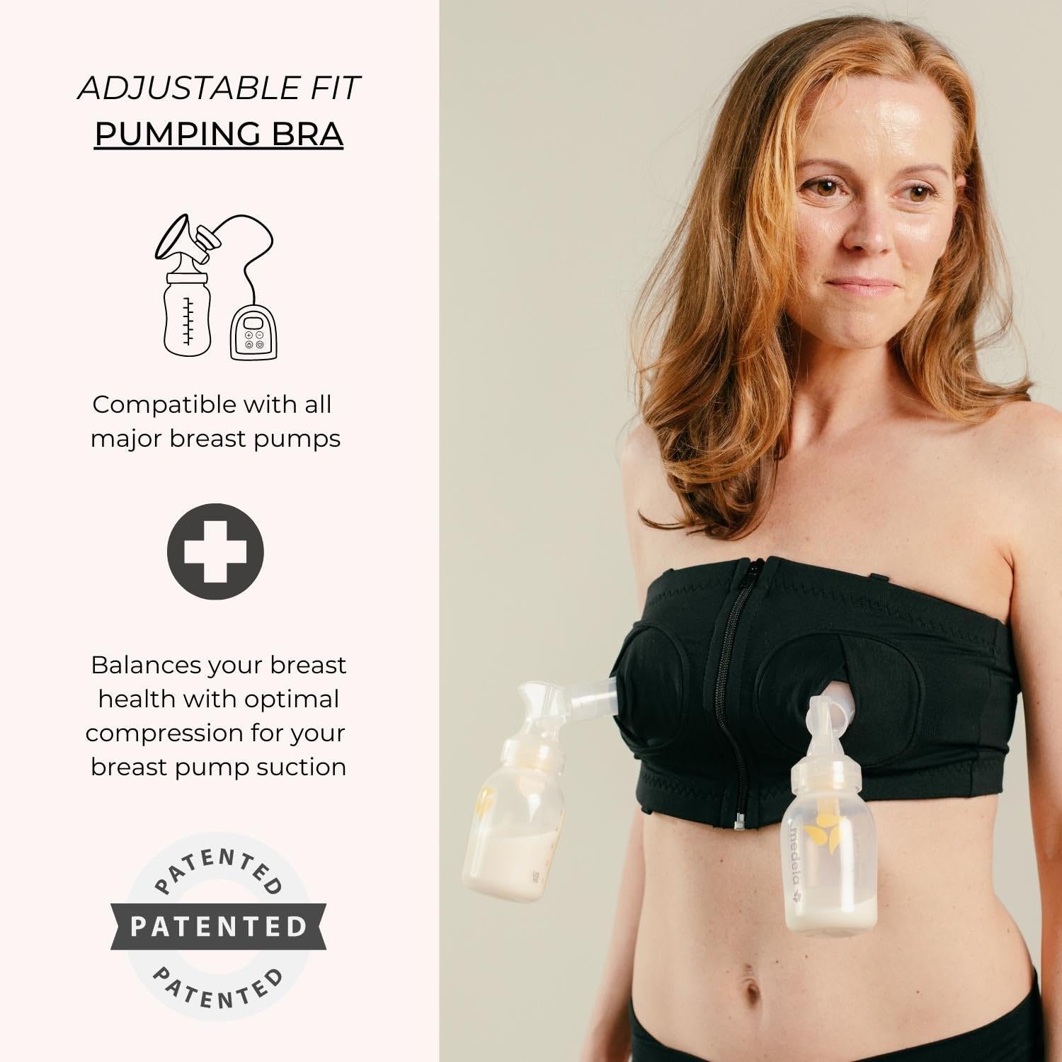 Hands-Free Pumping Bra by Simple Wishes, adjustable fit, compatible with all major breast pumps, enhances pump suction.