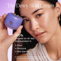 Pregnancy safe face cream TATCHA The Dewy Skin Cream for hydration and glow, shown with improvements in glow and moisture.
