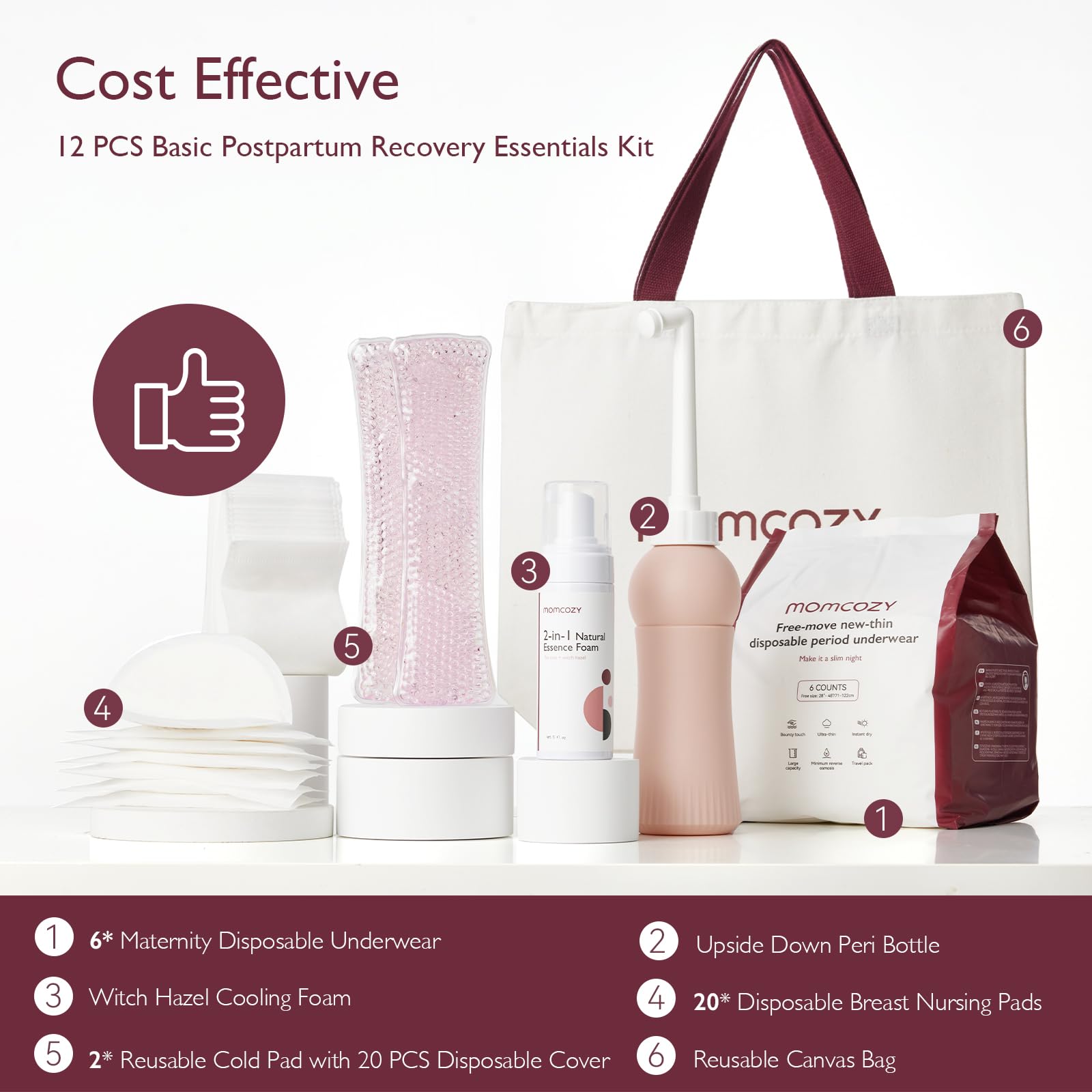 Momcozy Postpartum Recovery Kit - Underwear, pads, foam, & more