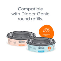 Diaper pail accessories with Diaper Genie round refills for improved odor control and convenience.