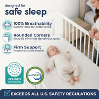 Waterproof crib mattress with breathable design for safe sleep and firm support, ideal for infants and toddlers.