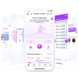 Ovulation and pregnancy test kit app interface, tracking fertility and hormone levels, includes ovulation tests.
