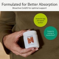 CoQ10 fertility supplement by Needed, 200mg for optimal support, enhances egg and sperm quality.