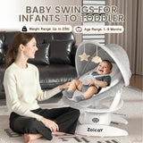 Mom with baby in Zoicay 3-in-1 baby swing for infants, featuring soothing design and adjustable features.