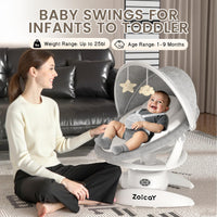 Mom with baby in Zoicay 3-in-1 baby swing for infants, featuring soothing design and adjustable features.