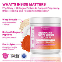 Pink Stork Pregnancy Protein Powder with whey and collagen for prenatal and postpartum nutrition.