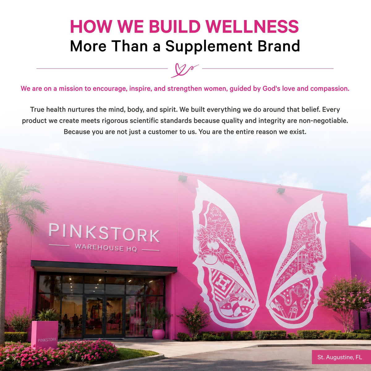 Pink Stork's pink headquarters building in St. Augustine, Florida