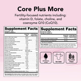 Supplement Facts for TheraNatal OvaVite Preconception Vitamin showing nutrient details for fertility support.