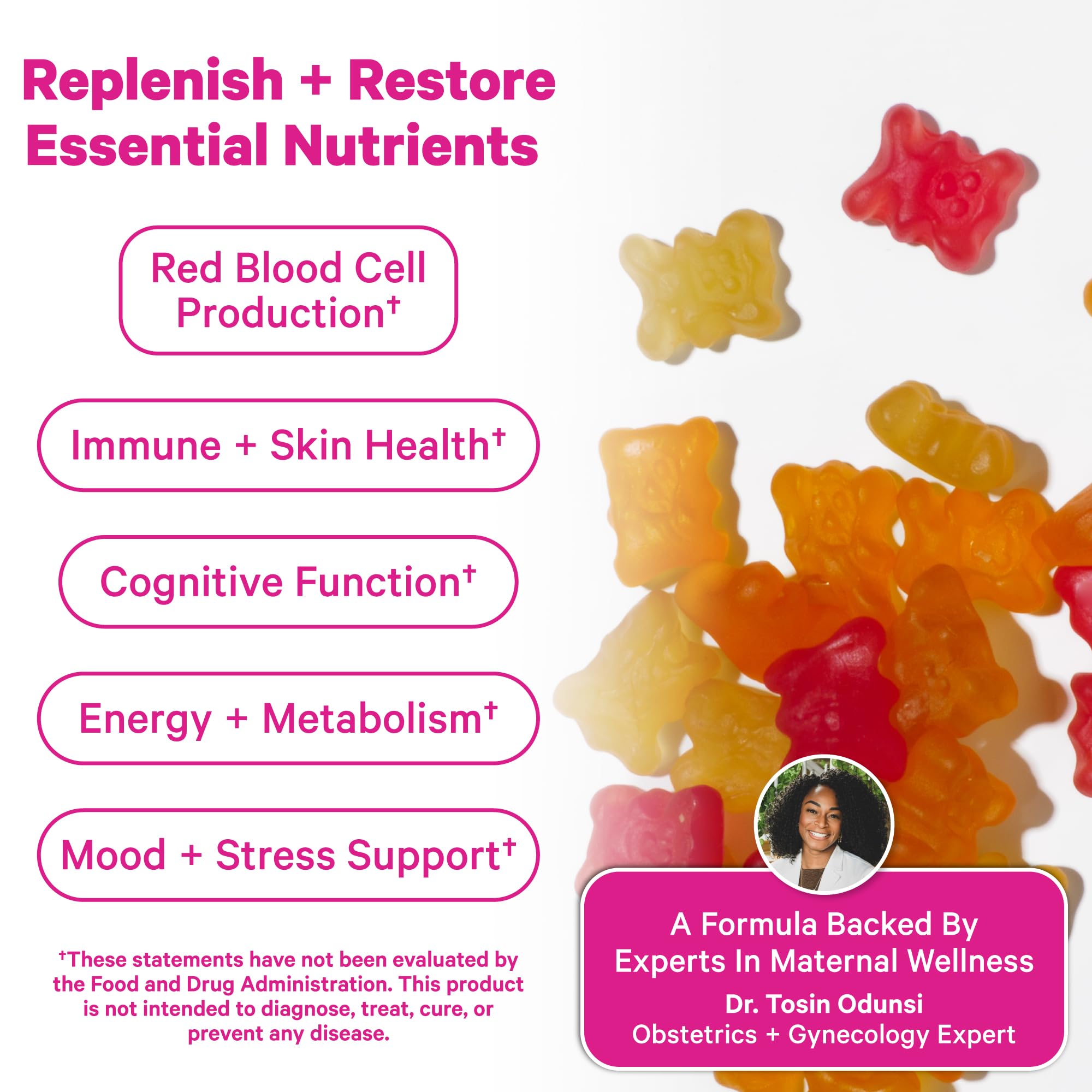 Postnatal vitamins for breastfeeding gummies promoting essential nutrients for recovery and health.