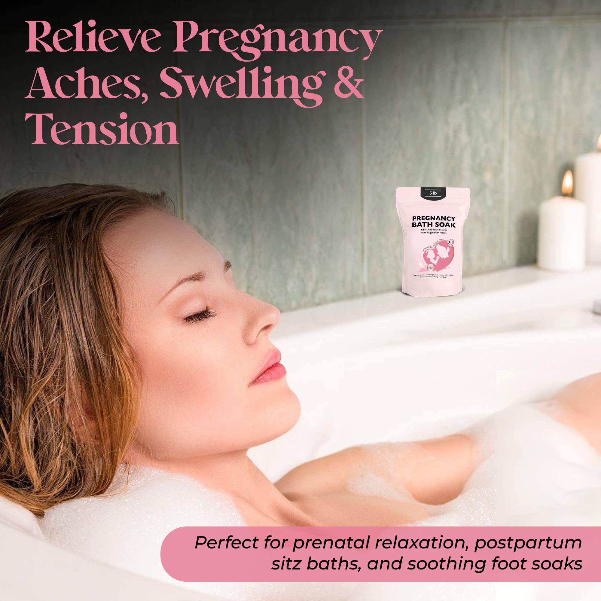 Pregnancy bath soak in use, promoting relief from aches and swelling during pregnancy.