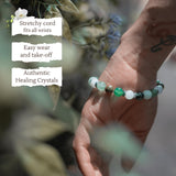 Fertility crystal bracelet showcasing green aventurine and healing crystals, stretchy cord design for easy wear.