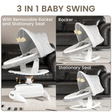 Baby swing for infants featuring removable rocker and stationary seat, showcasing its versatile 3-in-1 design.
