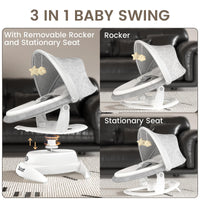 Baby swing for infants featuring removable rocker and stationary seat, showcasing its versatile 3-in-1 design.