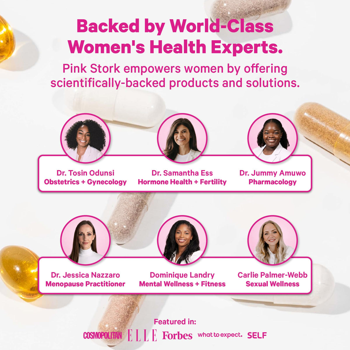 Pink Stork advisory panel of women's health experts across obstetrics, hormone health, pharmacology, menopause and mental wellness