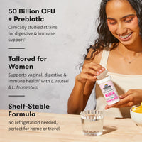 Probiotics for fertility by Garden of Life: 50 billion CFU + prebiotic formula tailored for women's health and immune support.