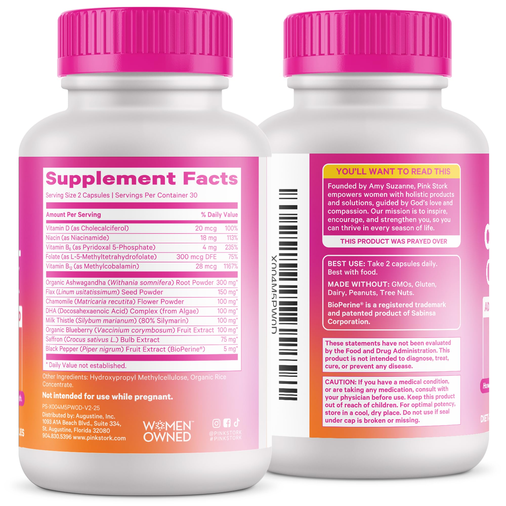 Cortisol support supplement for women - Pink Stork Cortisol Complex bottle with ingredient details.