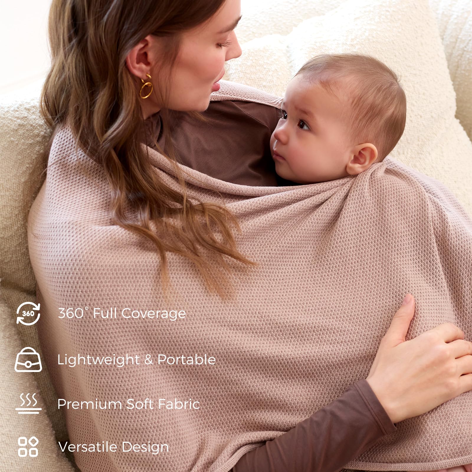 Momcozy nursing cover for breastfeeding providing 360° full coverage, soft fabric, and a versatile design for moms.