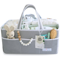 Baby Diaper Caddy from Lily Miles, featuring organized newborn essentials and cute accessories.