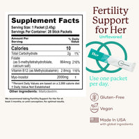 Fertility supplement for women nutritional facts label and dosage instructions for Premama Fertility Support for Her.