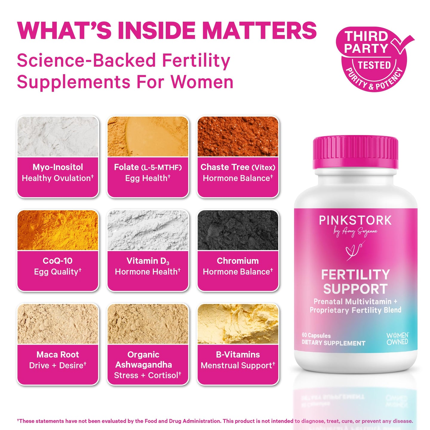 Pink Stork 2-in-1 Fertility Support, prenatal vitamins to get pregnant, science-backed women supplements.