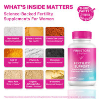 Pink Stork 2-in-1 Fertility Support, prenatal vitamins to get pregnant, science-backed women supplements.