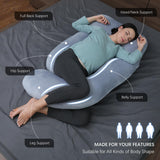 Pregnancy pillow for sleeping, U-shaped full body maternity support for back, belly, hips, and legs.