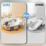 Size comparison of collapsible baby bathtub vs. others showing dimensions and design for easy storage and convenience.