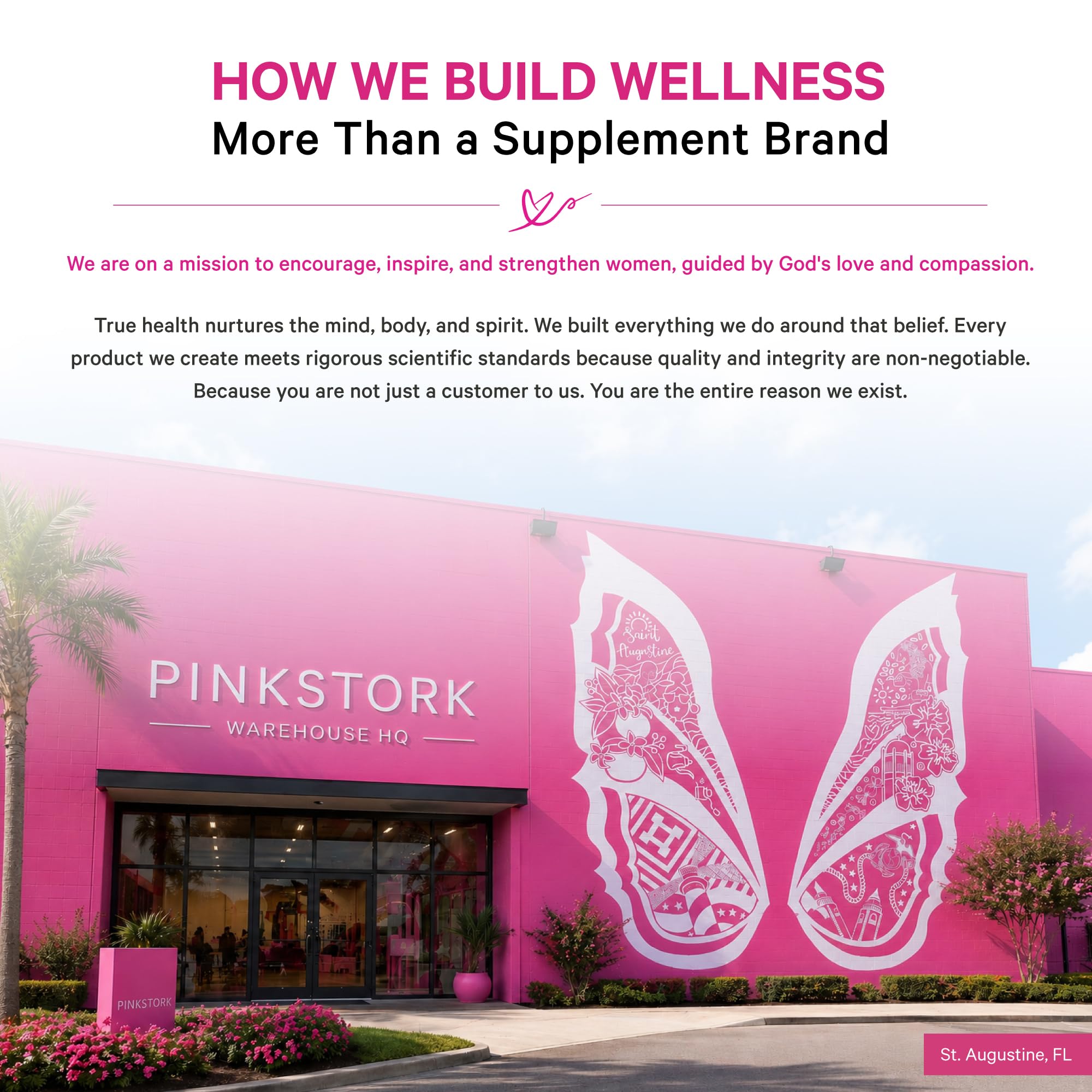 Cortisol support supplement for women building wellness at Pink Stork Warehouse HQ, a woman-focused supplement brand in St. Augustine, FL.