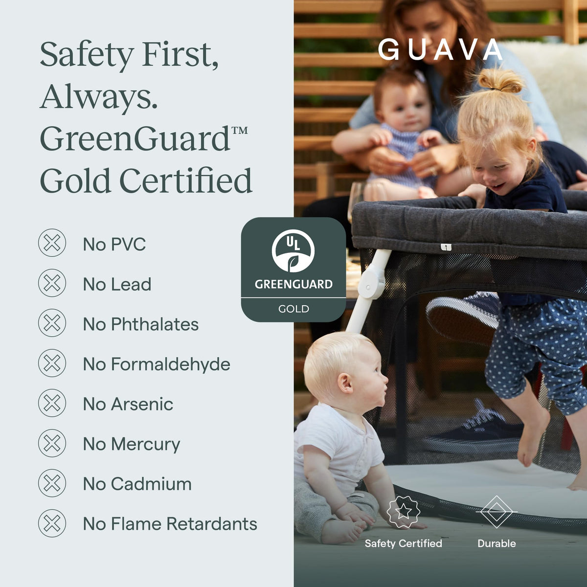 Guava Lotus GREENGUARD Gold certification list: no PVC, lead, phthalates, formaldehyde or flame retardants