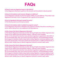 FAQs about Magnesium Glycinate for Pregnancy by Pink Stork, highlighting benefits and suitability for pregnant women.