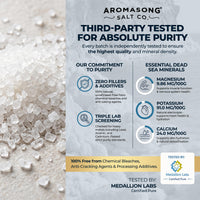 Aromasong salt co. pregnancy bath soak ingredients and purity information with Dead Sea minerals.