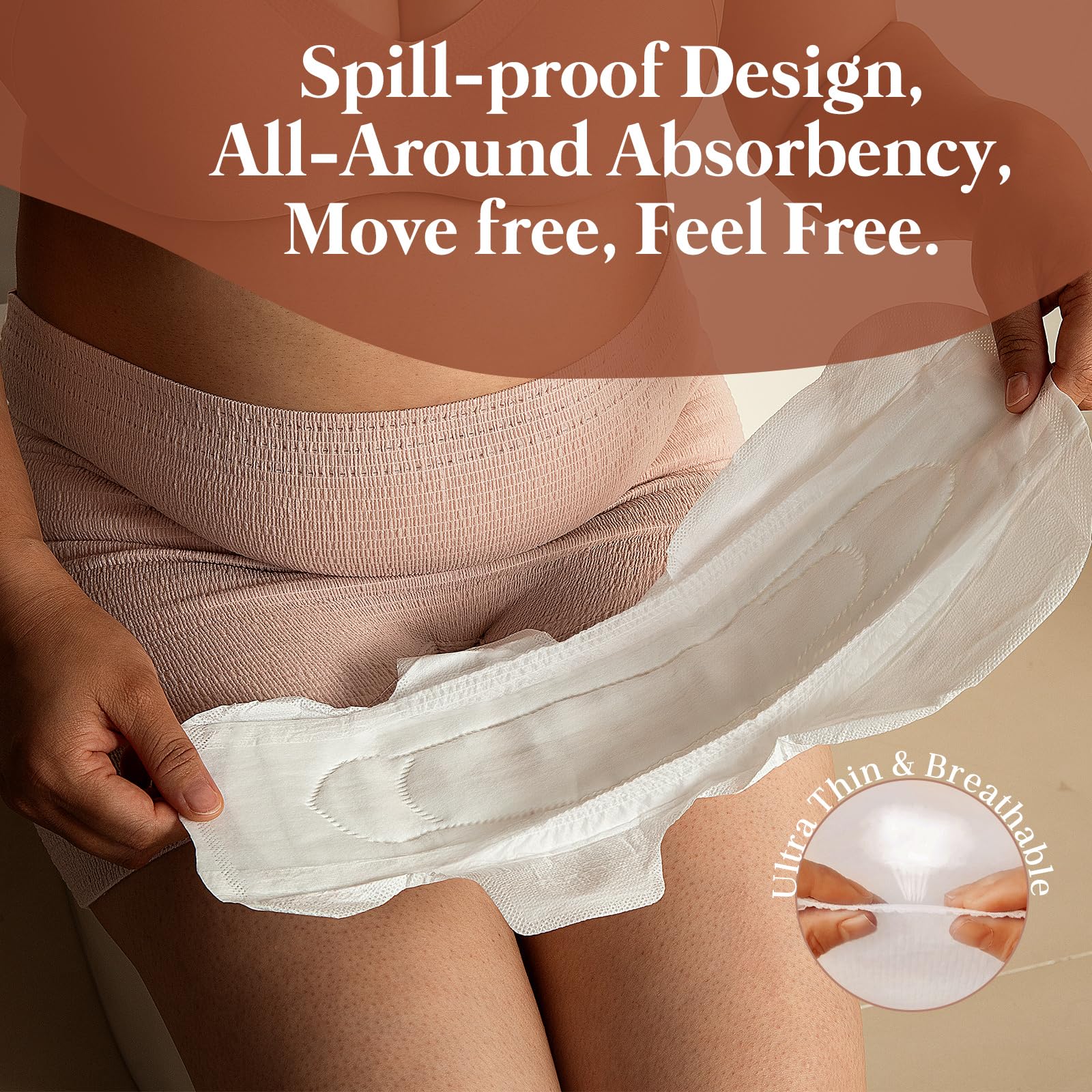Spill-proof design and all-around absorbency of postpartum recovery kit by Glamommy for comfort and hygiene.