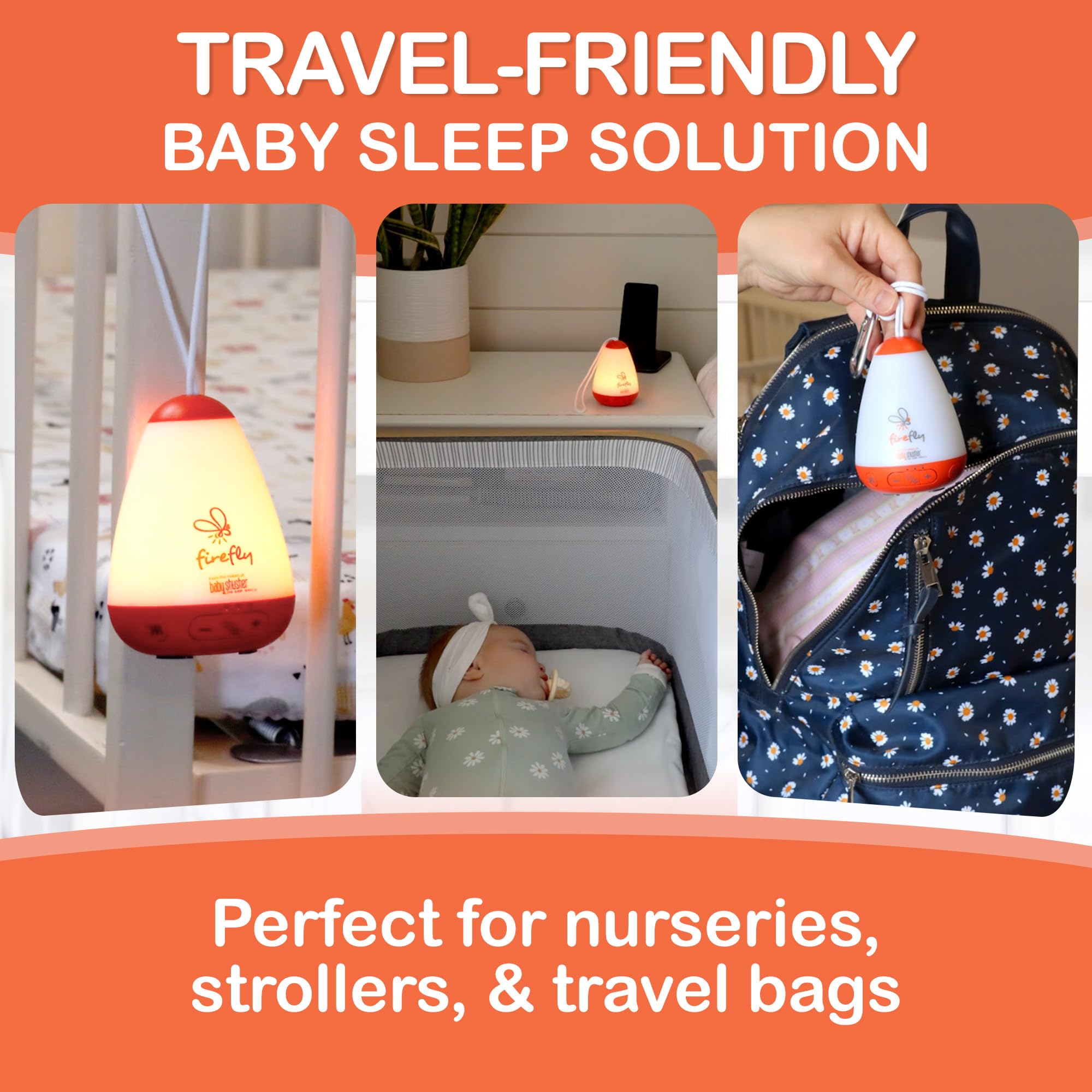 White noise machine with night light, travel-friendly baby sleep solution, perfect for nurseries and strollers.