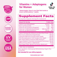 Cortisol support supplement for women ingredient list and supplement facts on packaging