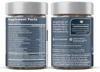 Front and back of the Conception for Him bottle showing the supplement facts panel and directions to take two capsules daily