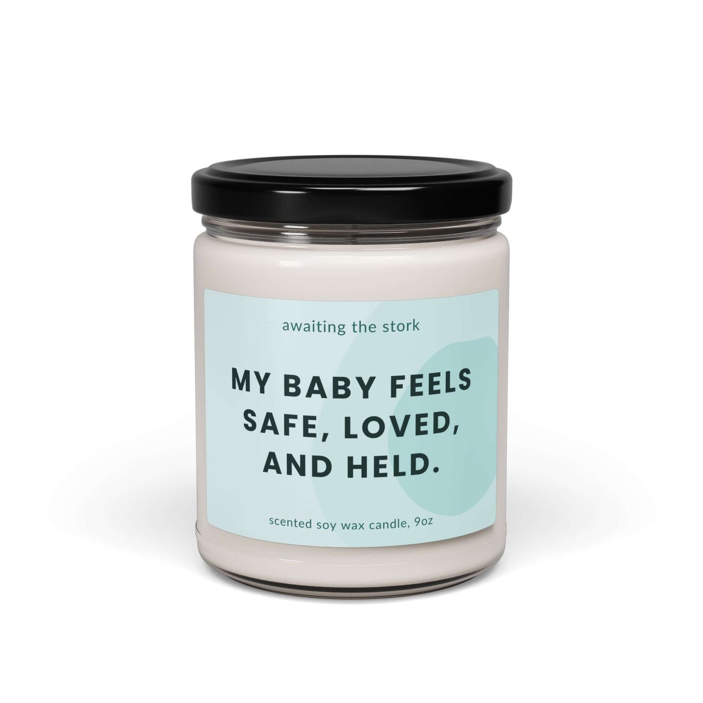 Empowering soy candle in jar with soothing message for pregnancy and postpartum care, 9oz.