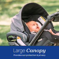 Infant car seat Chicco KeyFit 30 features a large canopy for sun protection and privacy.